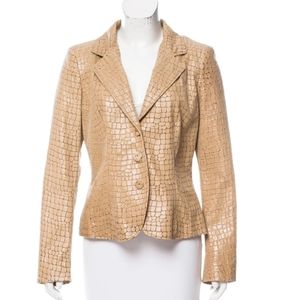 Armani Collezioni Beige Nude Lazer Leather Classic Jacket size 10